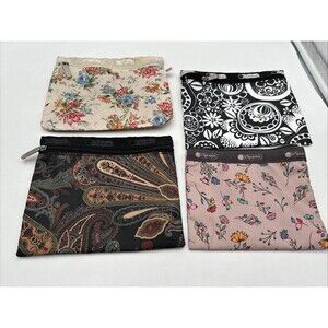 Lot Of 4 Lesportsac Escapade Multi Color Paisley Cosmetic Bag Pouch Floral Pink